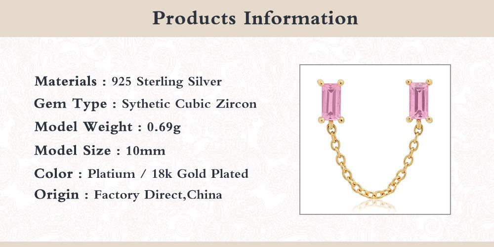 1 Piece Simple Style Shiny Rectangle Chain Inlay Sterling Silver Zircon 18K Gold Plated Ear Studs display picture 1