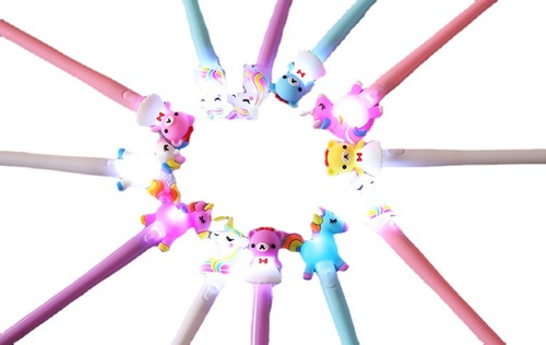 Japanese gel pen with light, cartoon unicorn signature pen, cute personalized student small prize stationery