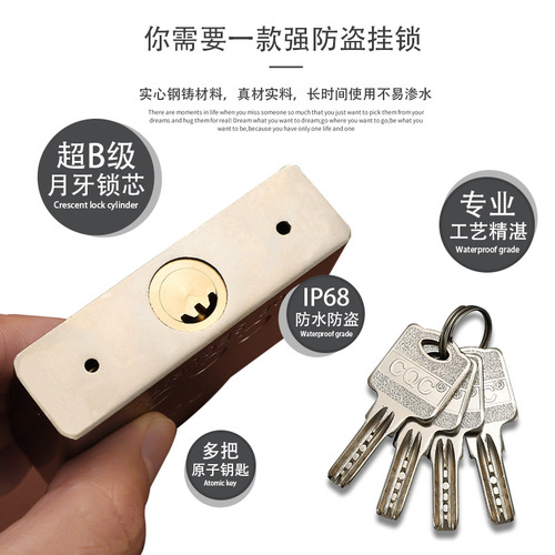 Manufacturer wholesale super B-grade atomic padlock with crescent key, all-copper core safety anti-theft padlock for warehouse door