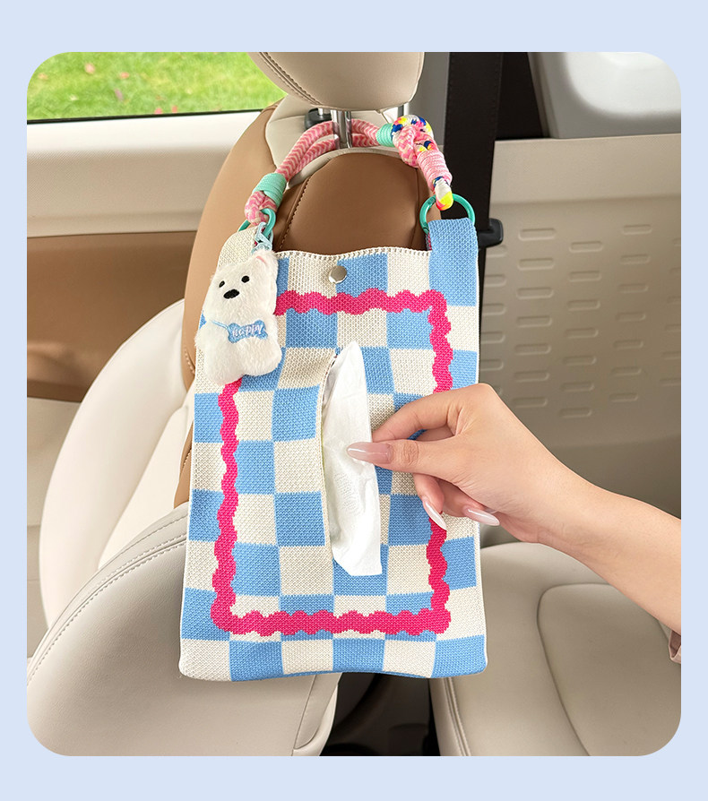 Car Tissue Box, Car-Mounted Tissue Holder, High-End Hanging Bag for Car Interior, Creative and Cute Tissue Box for Car
