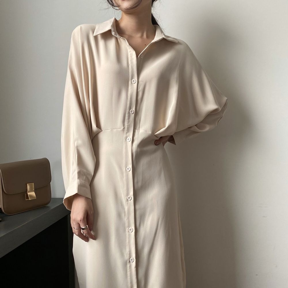 385g Weight Long Sleeve Sleeve Length A- Line Skirt Dresses Type Regular Sleeve Sleeve Type Polyester, Polyester Fabric Type Cardigan, Shirt Collar Neckline Regular Fit Fit Type Solid Color Pattern New Style, Japanese and New Leisure Style Elegant French Waist Cinching Slimming Fairy Tale Style Long Dress Goddess Look Loose Fit One Piece Pure Color Polyester Dress 19