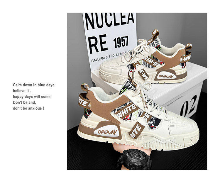 Giày thể thao nam màu trắng thoáng khí đế dày phong cách Hàn, giày sneaker đa năng thắt dây — E161 trắng đen, Màu Kaki E161 chi tiết 25