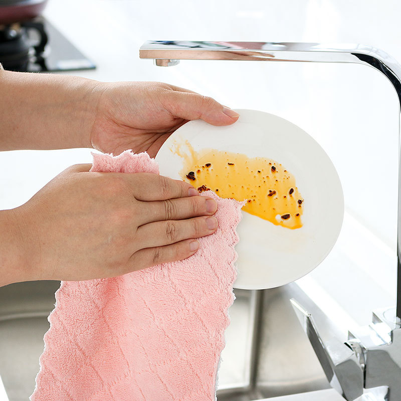 Doble cara de coral paño grueso y suave trapo MESA DE LIMPIEZA plato de cocina paño absorbente de limpieza espesado trapo perezoso descontaminación estropajo