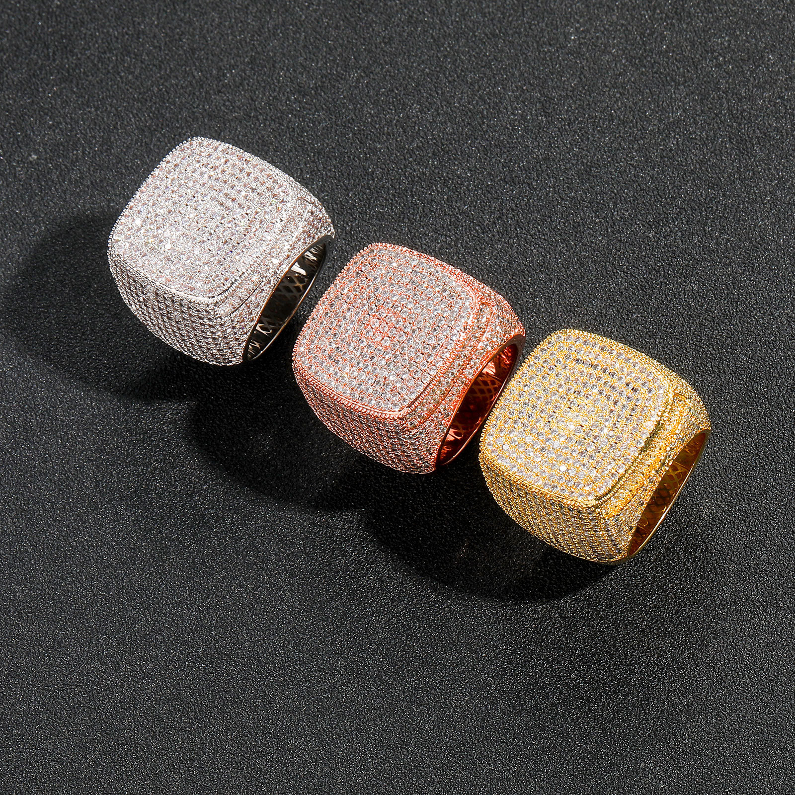 Square ring with zircon hip-hop style