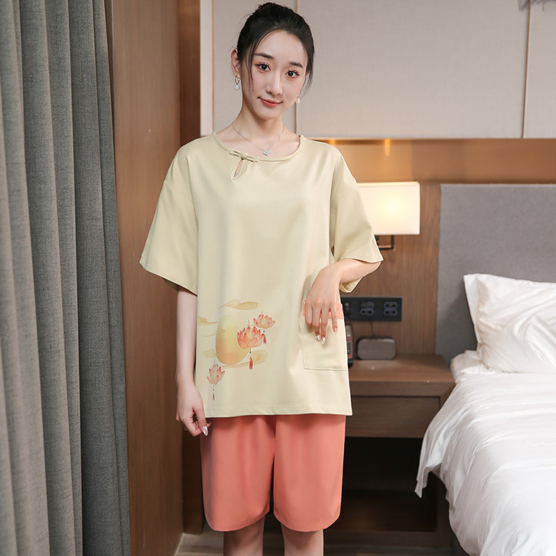 사방 스판 오렌지 여성 프린트