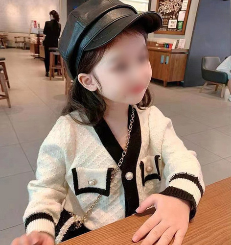 Korean children's clothing  spring and autumn girls' French style knitted cardigan children's temperament fashionable sweater jacket