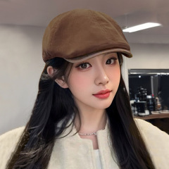 时髦复古前进帽女2025新款春秋大头围鸭舌帽灯芯绒美式反戴贝雷帽