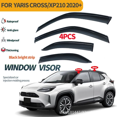 Suitable for Toyota 2020-2025 Rain shield - yaris-cross-xp210-2020-injection-molded-pc-thickened-with-black-bright-strip-window-rain-and-shine-shield-4pcs