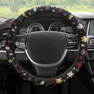 Four-Season Universal Linen Car Steering Wheel Cover Without Inner Ring Elastic Ice Silk Soft Cloth Protective Cover Handle Cover Cross-Border Foreign Trade (Steering wheel cover) - colorful-flowers-38cm