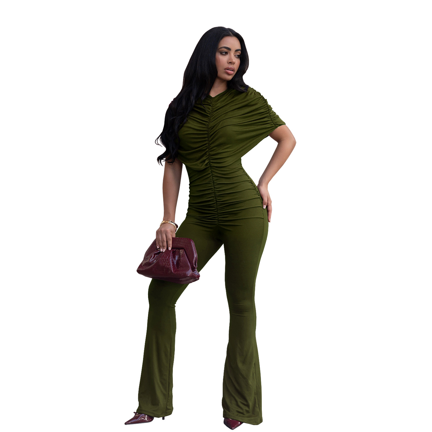 C7651 Aliexpress transfronterizo Amazon Europa y América de moda elegante ropa de mujer delgada de color sólido plantares de piernas anchas