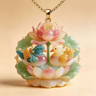 芙蓉双栖吉祥寓意项链鸳鸯并蒂莲七夕礼物送女友国潮小众纪念吊坠