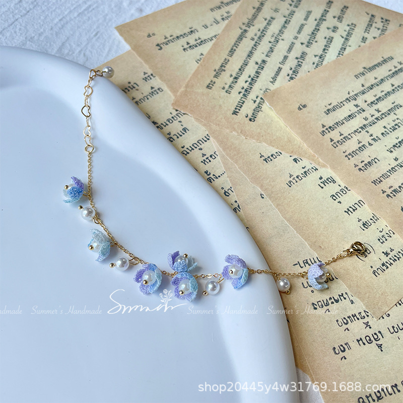 Lixia hand micro hook orchid bracelet original niche jewelry handmade crochet woven Mori style fresh