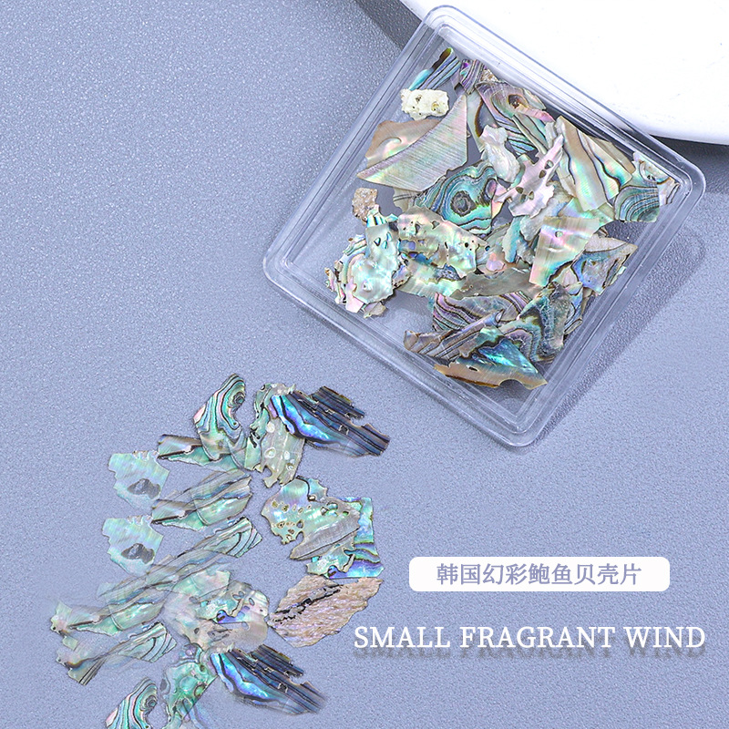 Decoraciones para uñas, piezas de concha de abulón iridiscente, decoraciones en caja, venta al por mayor, fragmentos de concha ultrafinos irregulares, decoración para uñas DIY
