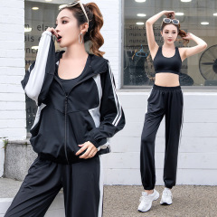 戶外瑜伽上衣女大碼寬鬆長袖拉鏈帽衫運動瑜伽服套裝