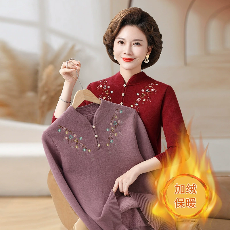 Иностранная мама зимняя одежда новогодняя бархатная толстая вязаная свитер