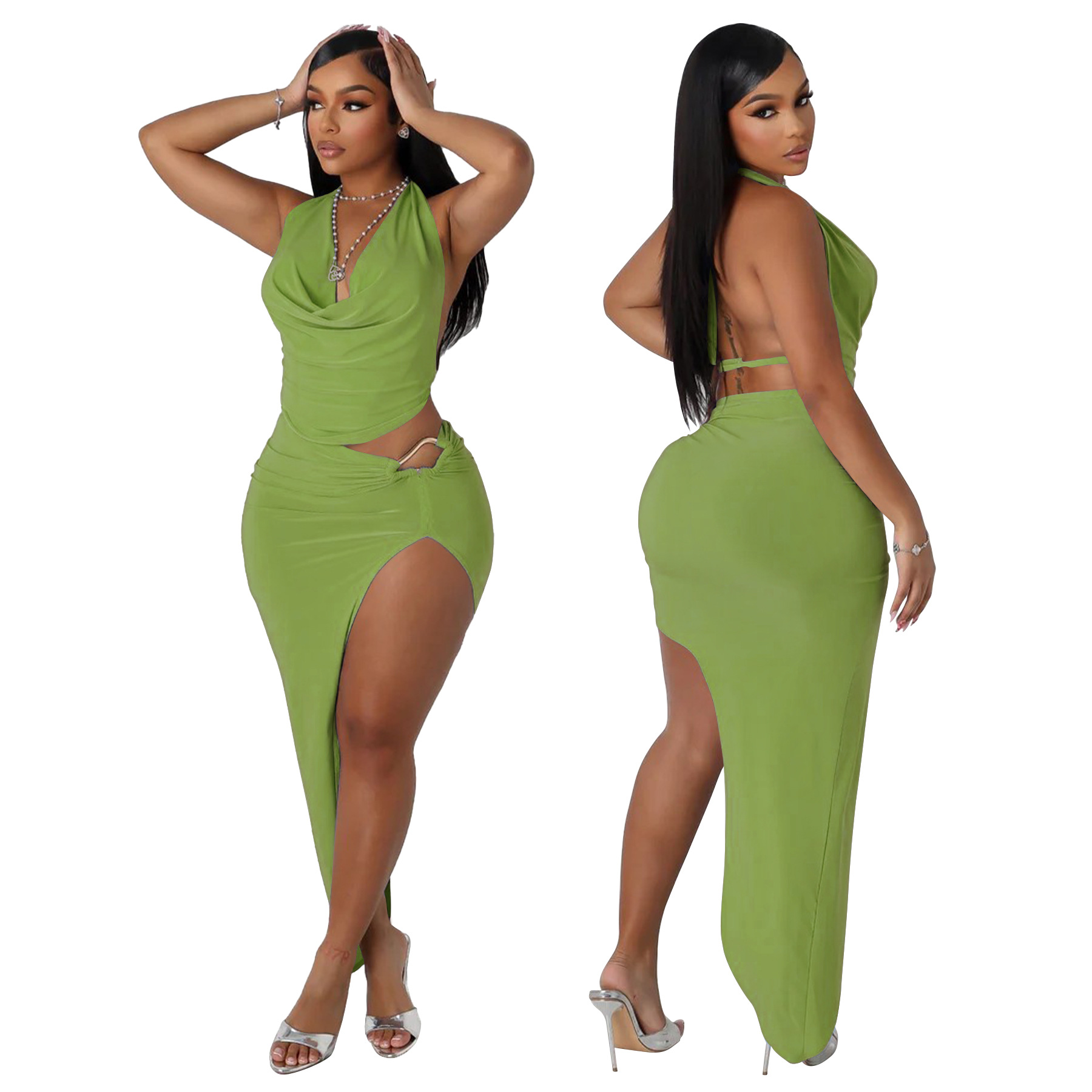 254g Weight Sleeveless Sleeve Length Polyester Fabric Type Skirt Co-ord Set Sets Type 2 Pieces Set Quantity Party, Tea Party, Cocktail Party Occasion V Neck Neckline Slim Fit Type Solid Color Pattern Summer Season Women's Gender Sexy, Streetwear Style Party Tea Party Cocktail Party Women's Sexy Streetwear Solid Color Polyester Skirt Co-ord Set Skirt Sets 19