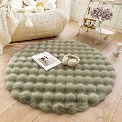 Cream Style Rabbit Plush Round: Car Carpet - matcha-green-thick-bubble-velvet-35cm-round