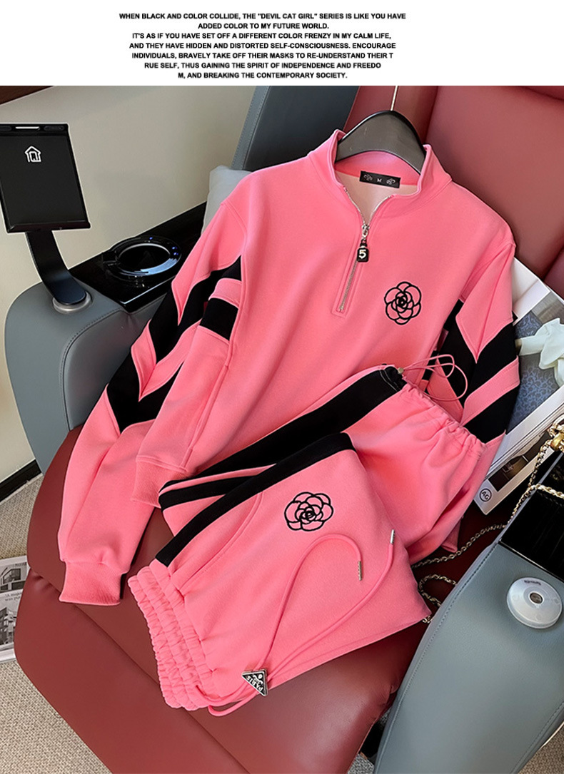 Costume de sport casual pentru femei, plush, toamna și iarna, stil coreean nou, modă, reducere a vârstei, pulover, costum din două piese_voghion.com
