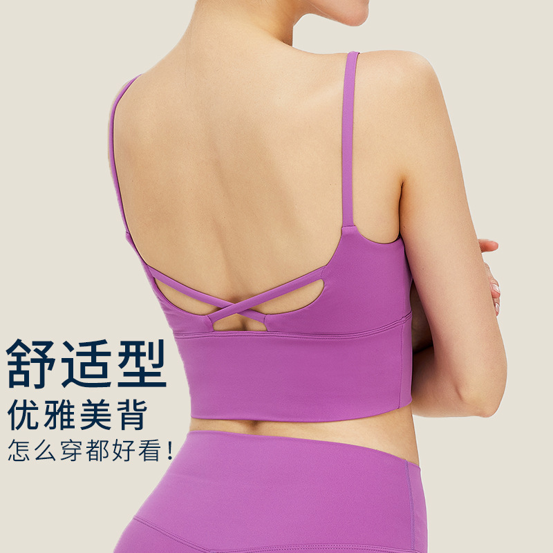 2023 europeo y americano desnudo deportes fitness chaleco Delgado push up yoga sujetador Cruz belleza espalda Correa ropa interior deportiva
