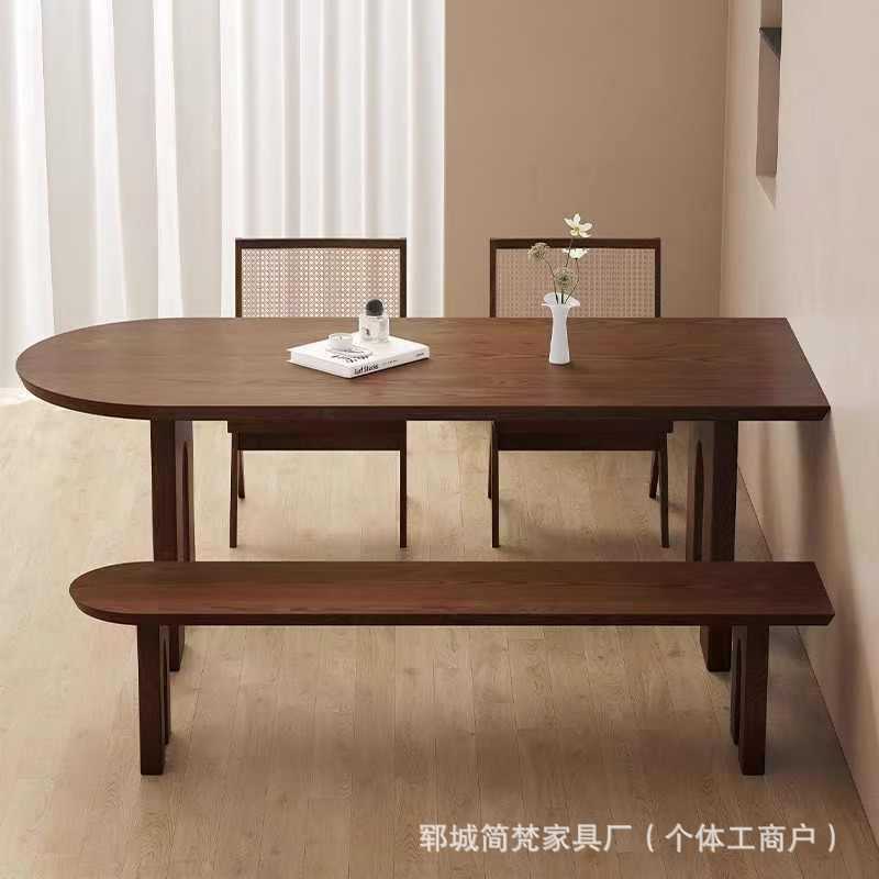 法式中古实木岛台餐桌家用老榆木茶桌靠墙半圆形咖啡桌洽谈接待桌|undefined
