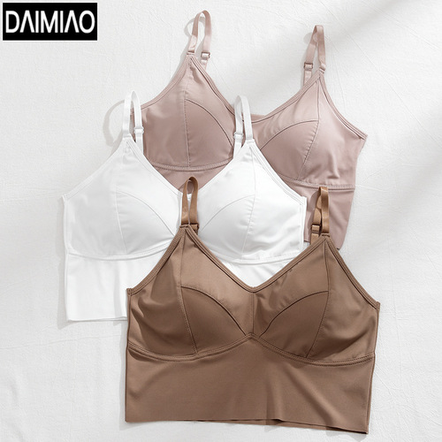 Early spring new style French ice silk underwear women's tank top bra without rims latex fixed cup bottoming beautiful back and chest wrap