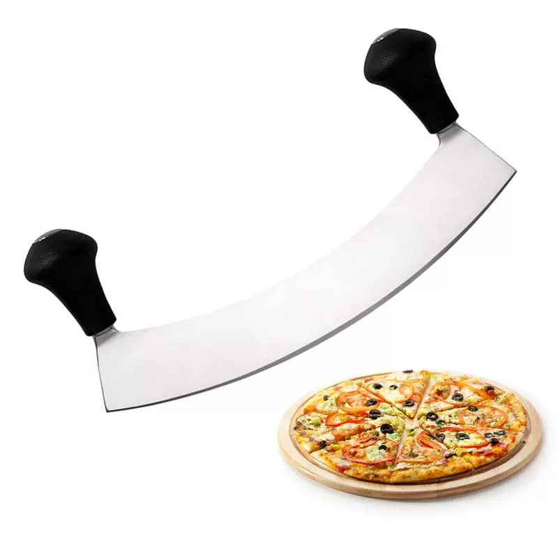 亚马逊大号不锈钢披萨刀双手摁压式切披萨滚刀家用厨房烘焙披萨刀
