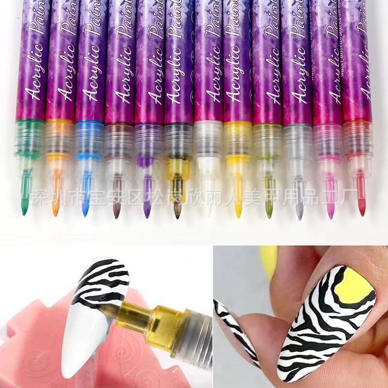 Nuevo 0,7mm uñas arte DIY pintura pluma graffiti pluma traje dibujo uñas pluma gancho pluma 12 colores opcionales
