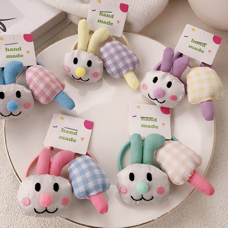 Diversión tela dibujos animados conejo hongos cabello lindos anillo de cabello de alta elasticidad correa de cabello de cola de caballo adornos para el cabello