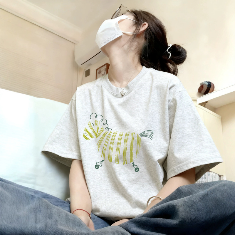 Pure Cotton White-Gray T-Shirt for Women, Summer Short-Sleeve 2026 New Popular Design Half-Sleeve Top, Fashionable and Stylish Shirt
