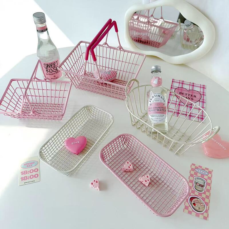 Ins Korean Style Unprinted Simple Storage Basket Sundry Basket Dormitory Desktop Decoration Ornaments Iron Mini Shopping Cart Ins Korean Style Unprinted Simple Storage Basket Sundry Basket Dormitory Desktop Decoration Ornaments Iron Mini Shopping Cart
