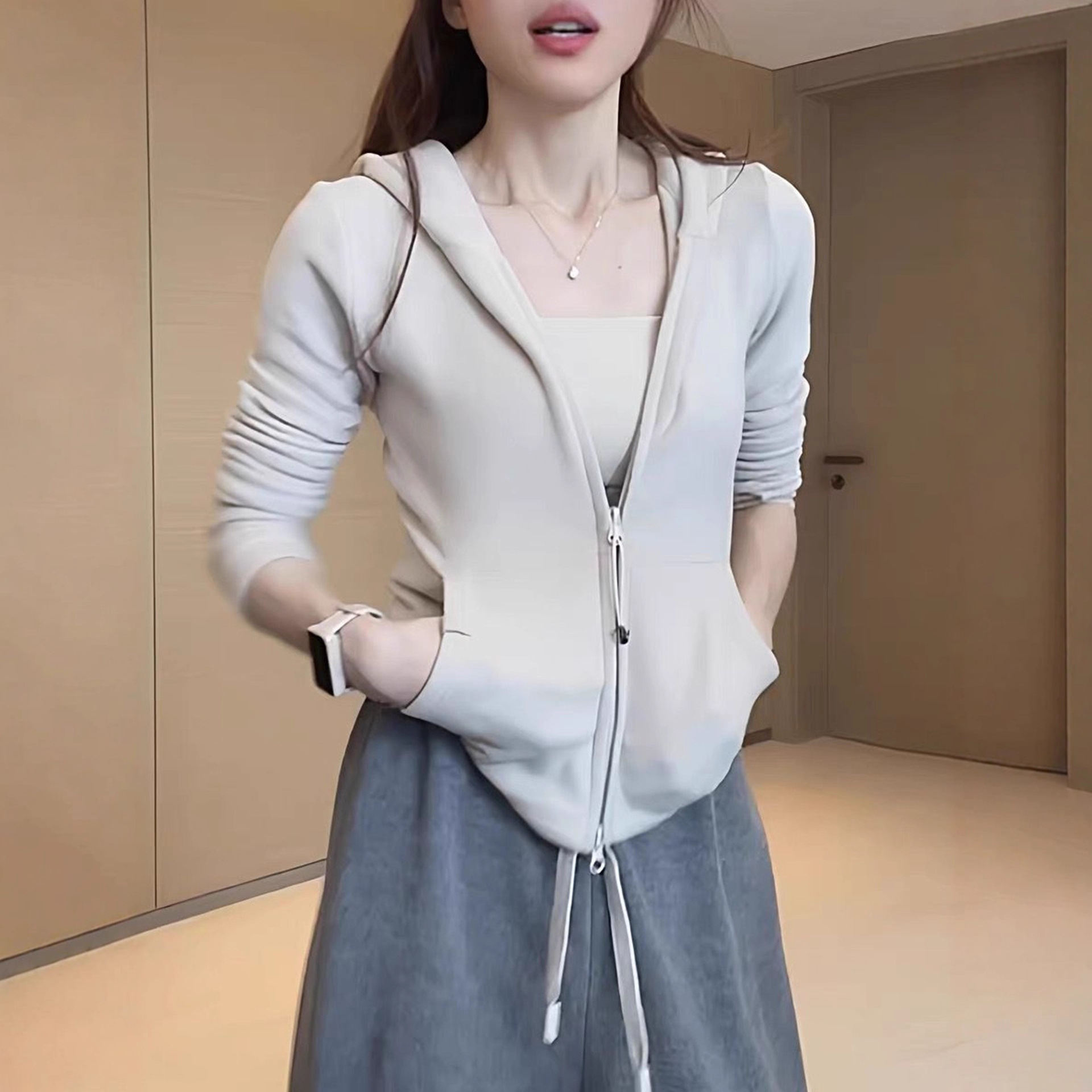 ng2510292 Ng2510292 European-style Design Zip-up Hooded Sweatshirt For Women, Autumn/winter 2025 New Slim-fit Versatile Jacket, Double-sided_ecoleips.com
