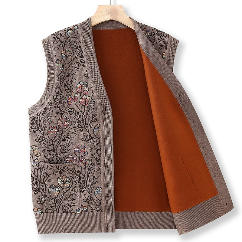 Средний и пожилой женский жилет осень и зима бабушка вязаный свитер теплая кардиган