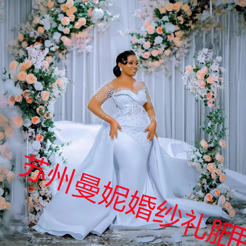 Amazon's New Foreign Trade Wedding Dress European and American Cross-Border Bridal Long-Sleeve Detachable Mermaid Wedding Dress Amazon's New Foreign Trade Wedding Dress European and American Cross-Border Bridal Long-Sleeve Detachable Mermaid Wedding Dress