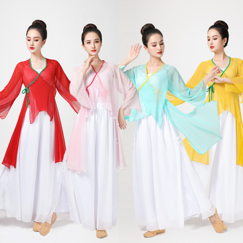 Chinese Classical folk dance costumes for women uniforms chiffon knit Chinese folk dance suit  Square dance dresses for female