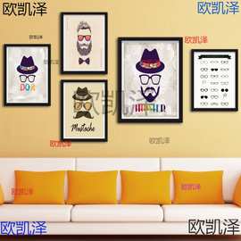 麋鹿胡子先生装饰画眼镜店创意海报装饰画理发店挂画餐厅酒吧墙画