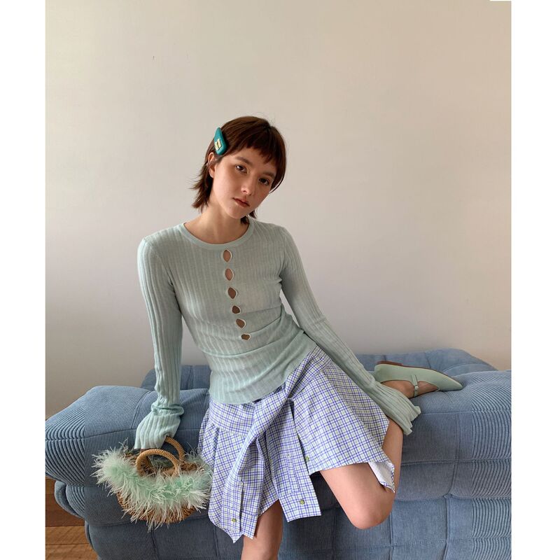 Unity Mode Dopamine Cut Out Wool Bottoming Shirt Early Autumn Careful Multi-Color Slim Knitted Sweater for Women Unity Mode Dopamine Cut Out Wool Bottoming Shirt Early Autumn Careful Multi-Color Slim Knitted Sweater for Women