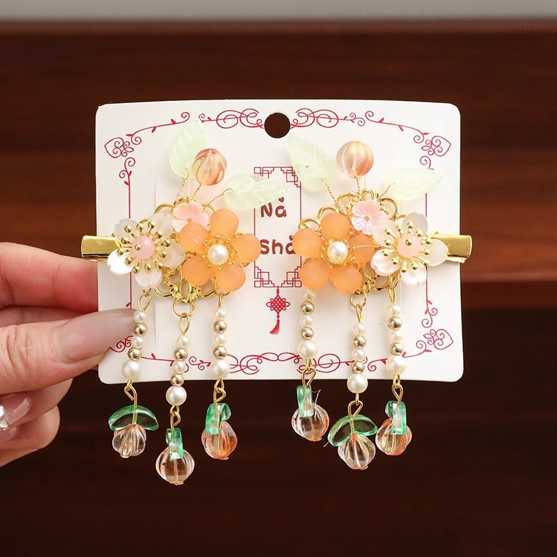 Horquilla de los niños estilo antiguo hanfu tocado lindo perla flor borla clip bebé cinta accesorios para el cabello