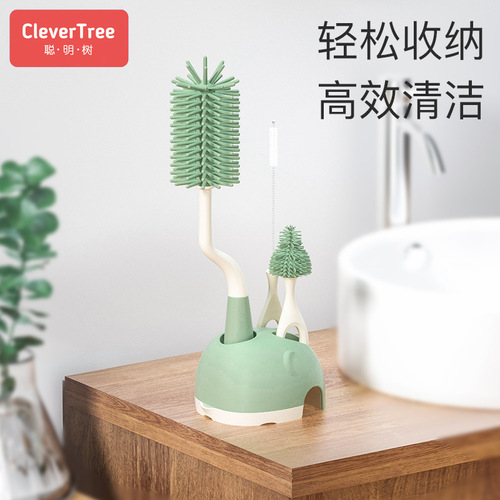 Silicone bottle brush baby pacifier brush straw brush 360 degree rotating cup cleaning tool cleaning with base