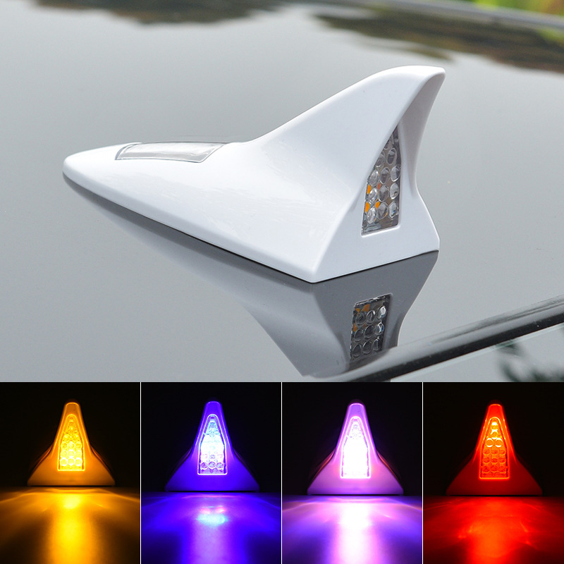 鲨鱼鳍天线太阳能LED车顶爆闪灯装饰天线汽车防追尾收音天线改装|ms