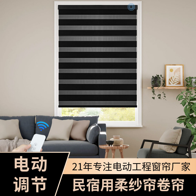 Customized Soft Gauze Roller Blinds for Homestays, Electric Adjustable Remote Control Blackout Roller Blinds, Factory Wholesale Privacy Zebra Blinds Customized Soft Gauze Roller Blinds for Homestays, Electric Adjustable Remote Control Blackout Roller Blinds, Factory Wholesale Privacy Zebra Blinds