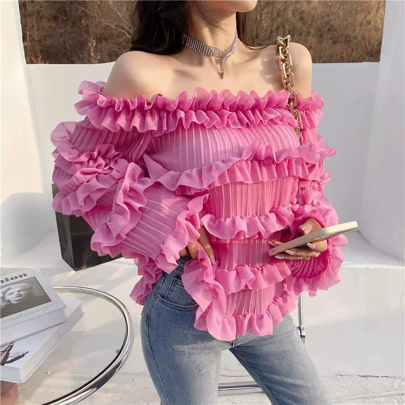 Модная универсальная шифоновая рубашка, утонченная по возрасту, элегантный топ с воротником для одного символа Super Fairy с длинными рукавами и рюшами