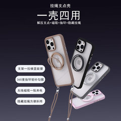 Apple 16 磁気電話ケース 360 回転スタンド兼用ストラップと四隅開口部クロスボディ Magsafe に適しています。