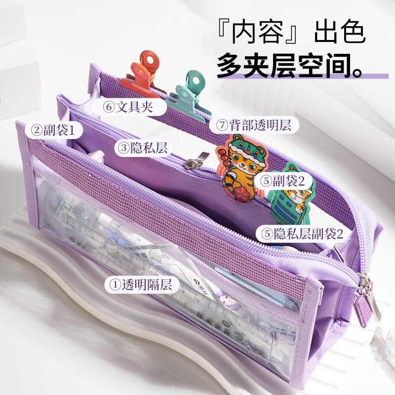ins estuche de lápices transparente de seis capas de gran capacidad para estudiantes de secundaria y estudiantes de primaria, estuche de lápices de aspecto alto, bolsa de papelería transparente simple