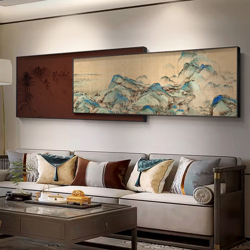 千里の山と川の絵リビングルーム装飾絵画風景画新しい中国風ソファ背景壁掛け絵画ハイエンドオーバーレイ壁画|undefined