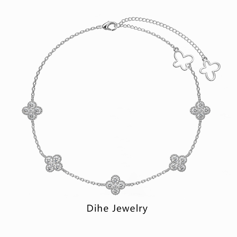 Japanese and Korean luxury S925 sterling silver anklet female four-flower design exquisite personality simple versatile female foot decoration factory direct sales Japanese and Korean luxury S925 sterling silver anklet female four-flower design exquisite personality simple versatile female foot decoration factory direct sales