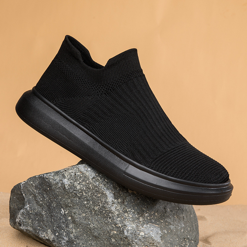Foreign Trade Export Quality Men's Shoes Pure Black Slip-On Breathable Sports Shoes Soft Sole Versatile Slip-On Mesh Casual Shoes