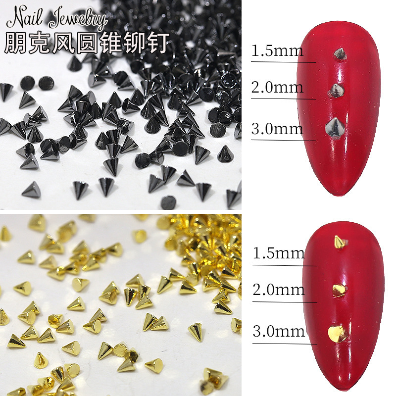 Cross-border Retro Punk Style Nail Art Ornaments Round Pointed Cone Metal Rivet Accessories Gold and Silver Cone Nail Ornaments Cross-border Retro Punk Style Nail Art Ornaments Round Pointed Cone Metal Rivet Accessories Gold and Silver Cone Nail Ornaments
