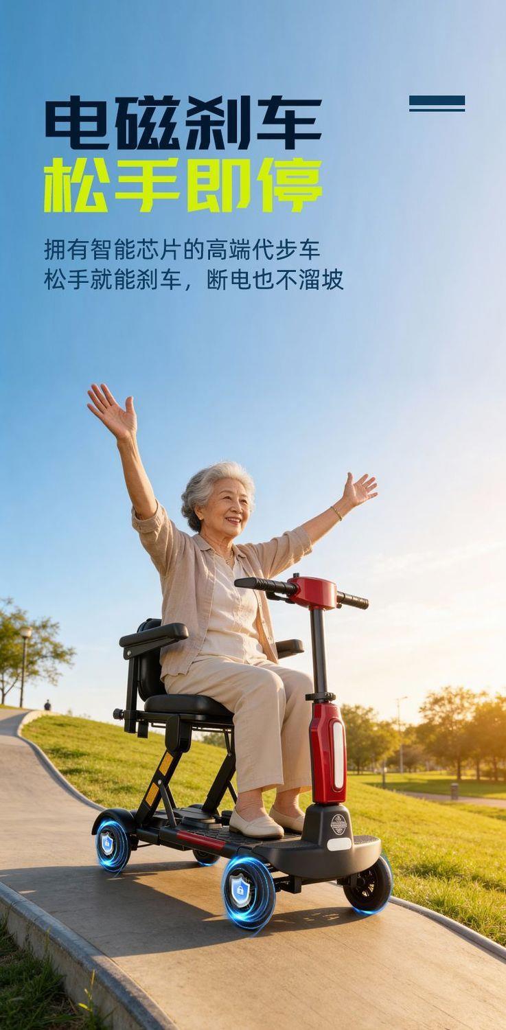 Elderly Mobility Scooter, Automatic Folding High-End Lightweight Electric Four-Wheeler, Small Electric Vehicle for Elderly Travel