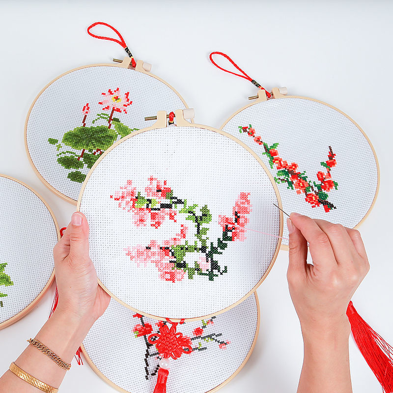 印花刺绣diy手工十字绣材料包儿童新手绣花初学者简单线绣批发