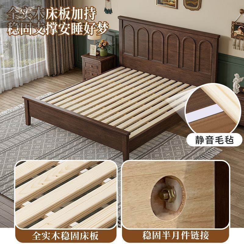 Cama de madera maciza moderna y simple retro francesa dormitorio principal 1.5m 1.8 cama doble estilo americano lujoso caja alta almacenamiento cama de boda